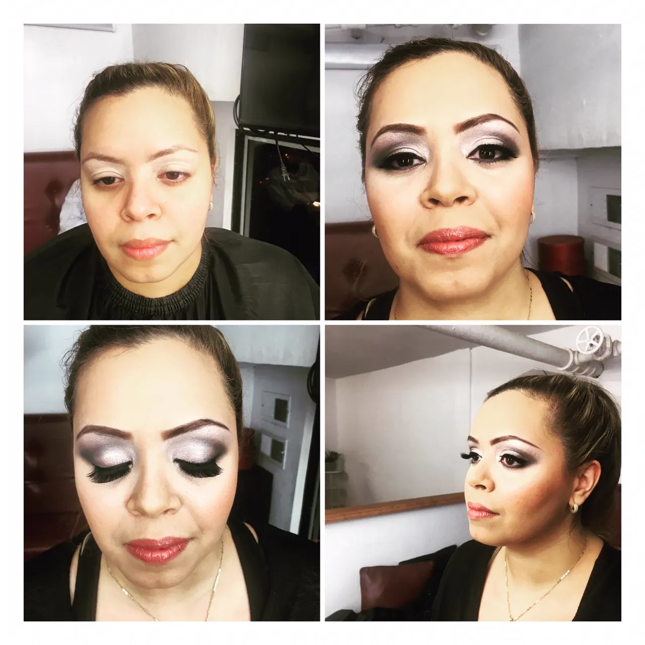 Before and after: silver smokey-eye glam