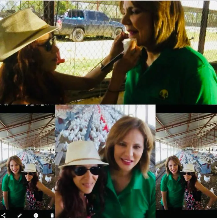 On-location makeup touch-up and crew selfie
